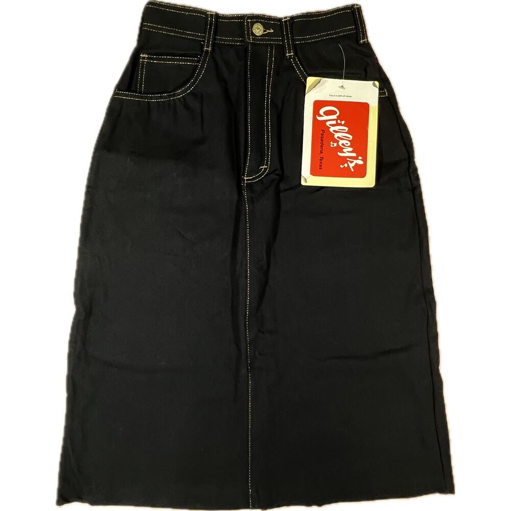 VTG Gilley's Pasadena Texas Denim Skirt Womens 7/8 Black NWT Western Cowgirl